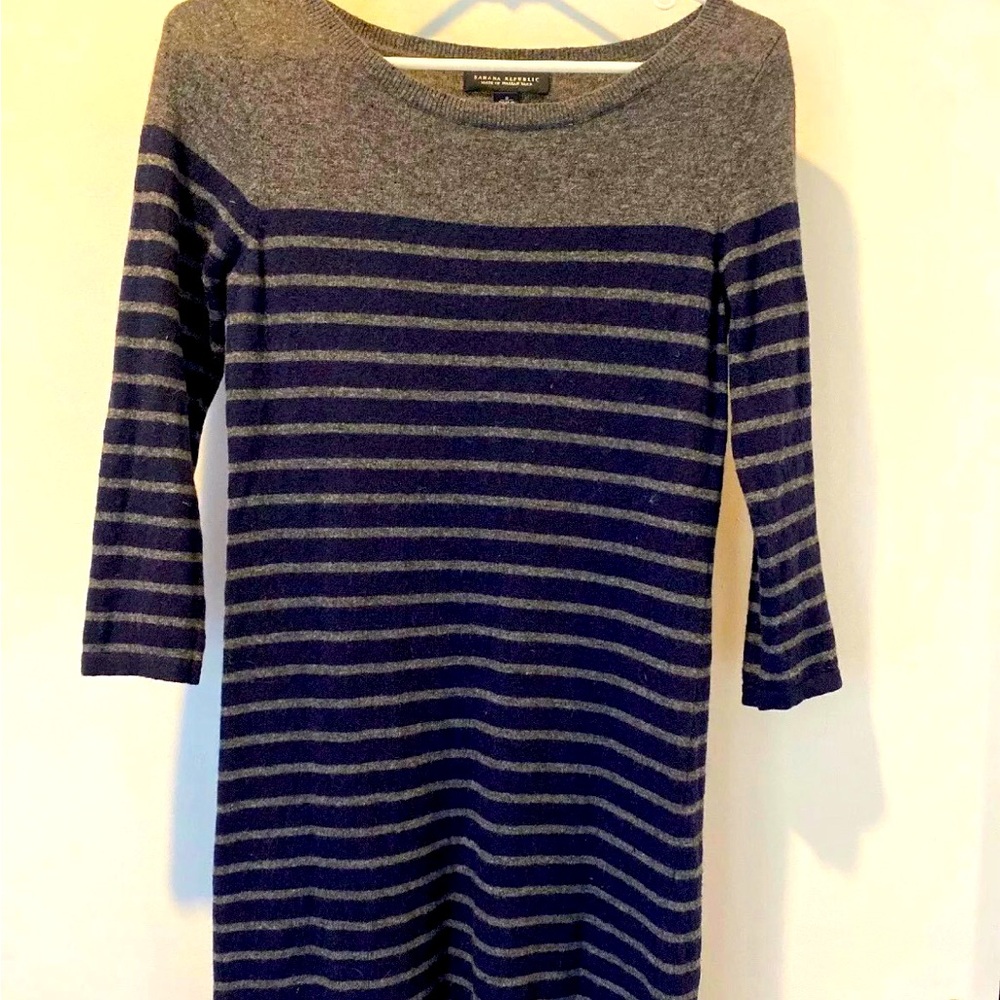 Banana Republic Women's Gray/Blue Long Sleeve Striped Sweater Dress Size S
